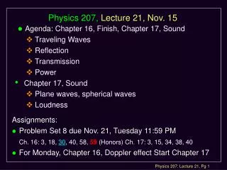 Physics 207, Lecture 21, Nov. 15