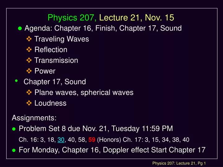 physics 207 lecture 21 nov 15
