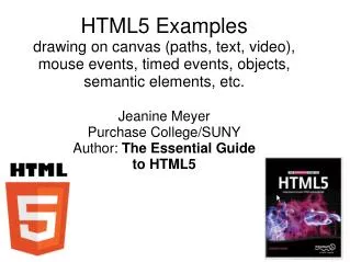 HTML5 Examples drawing on canvas (paths, text, video), mouse events, timed events, objects, semantic elements, etc.