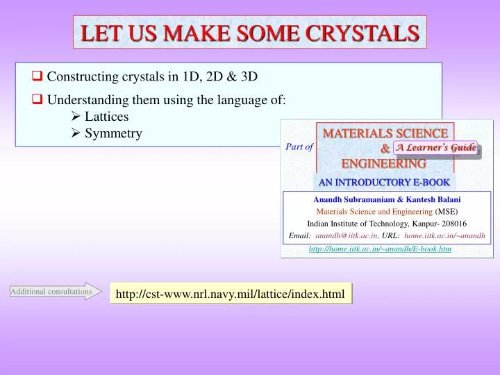 constructing crystals in 1d 2d 3d understanding them using the language of lattices symmetry