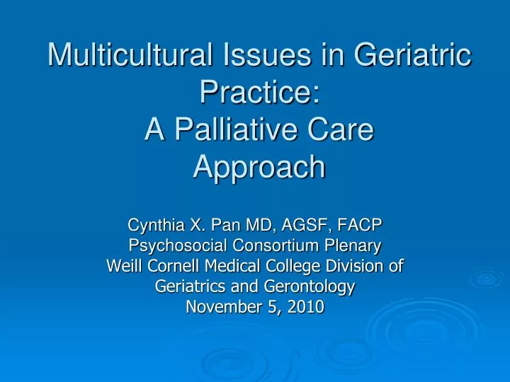 multicultural issues in geriatric practice a palliative care approach