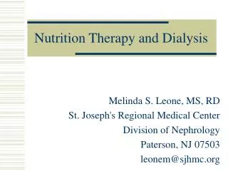 Nutrition Therapy and Dialysis