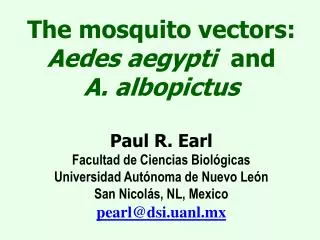 The world distribution of Aedes aegypti