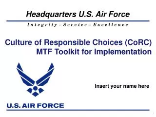 Culture of Responsible Choices (CoRC) MTF Toolkit for Implementation
