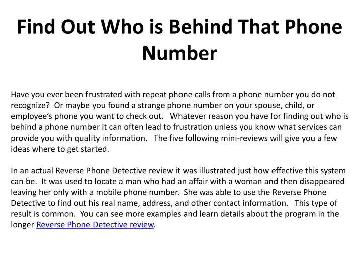 find out who is behind that phone number
