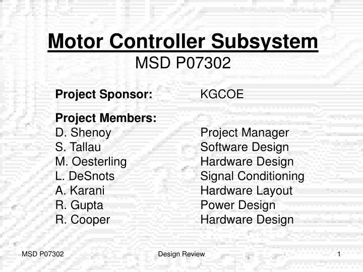 motor controller subsystem msd p07302