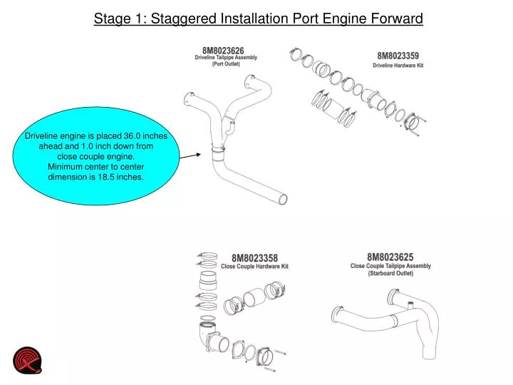 stage 1 staggered installation port engine forward