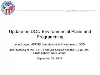 Update on DOD Environmental Plans and Programming