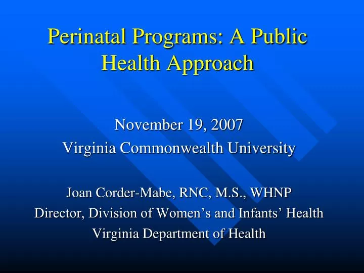 perinatal programs a public health approach