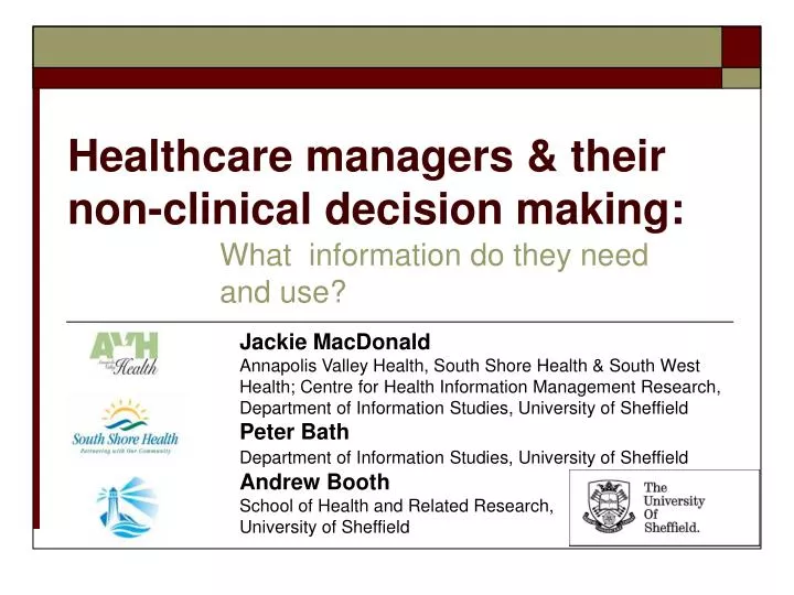 healthcare managers their non clinical decision making
