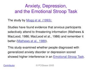 Anxiety, Depression, and the Emotional Stroop Task