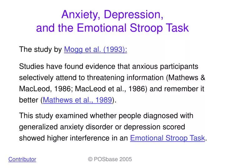 anxiety depression and the emotional stroop task
