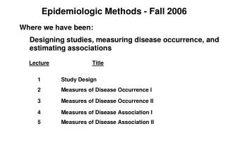 Epidemiologic Methods - Fall 2006