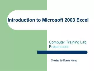 Introduction to Microsoft 2003 Excel