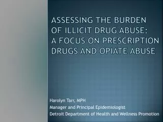 Assessing the Burden of Illicit Drug Abuse: A Focus on Prescription Drugs and Opiate Abuse