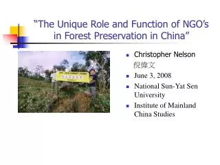 “The Unique Role and Function of NGO’s in Forest Preservation in China”