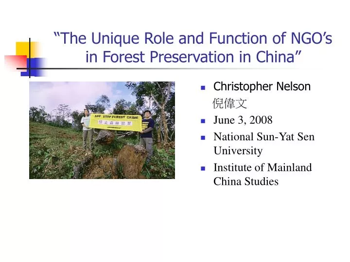 the unique role and function of ngo s in forest preservation in china