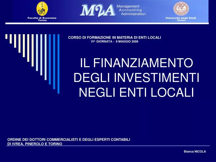 il finanziamento degli investimenti negli enti locali