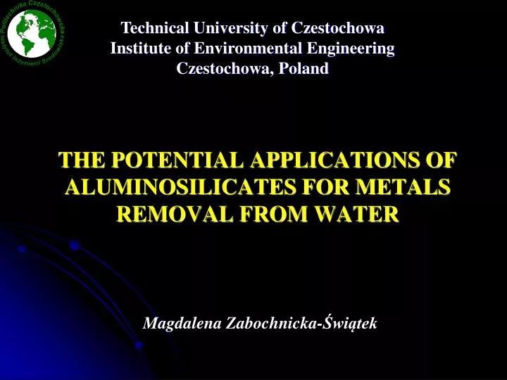 the potential applications of aluminosilicates for metals removal from water