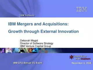 Deborah Magid Director of Software Strategy IBM Venture Capital Group