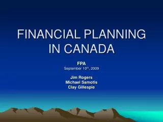 FINANCIAL PLANNING IN CANADA