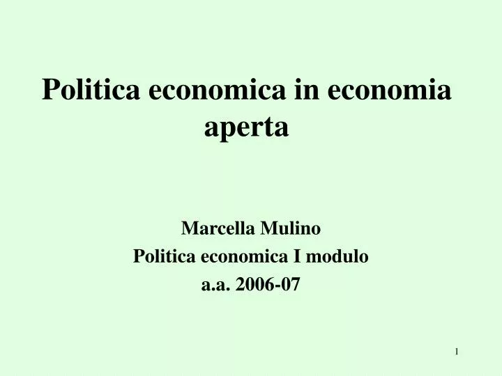 politica economica in economia aperta