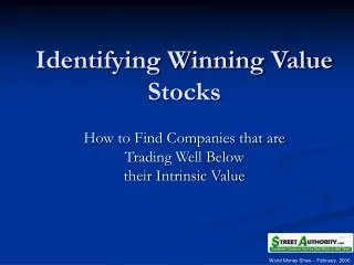 Identifying Winning Value Stocks