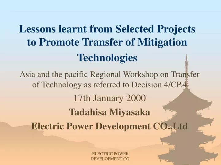 lessons learnt from selected projects to promote transfer of mitigation technologies