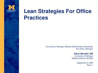 Lean Strategies For Office Practices