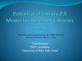 Potential of Library 2.0 Model for Research Libraries in Kenya