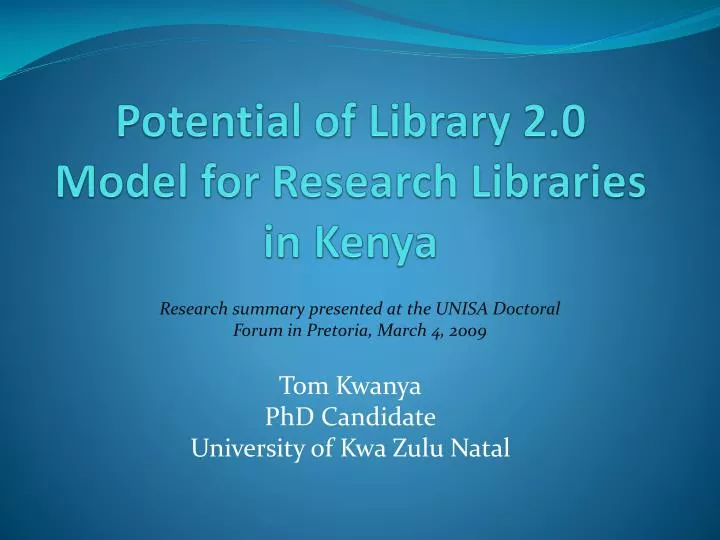 potential of library 2 0 model for research libraries in kenya