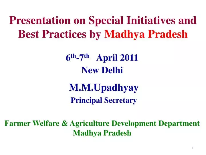 presentation on special initiatives and best practices by madhya pradesh
