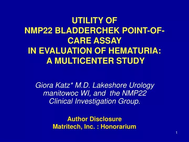 utility of nmp22 bladderchek point of care assay in evaluation of hematuria a multicenter study