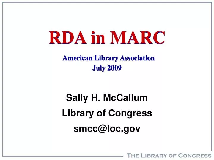 rda in marc american library association july 2009