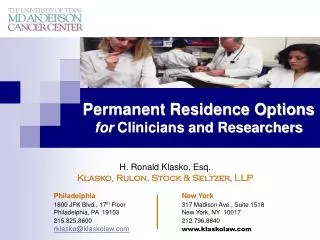 Permanent Residence Options for Clinicians and Researchers