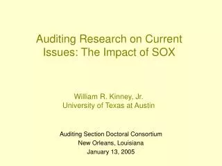 Auditing Research on Current Issues: The Impact of SOX