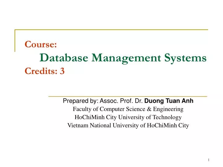 course database management systems credits 3