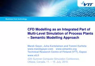 CFD Modelling as an Integrated Part of Multi-Level Simulation of Process Plants – Semantic Modelling Approach