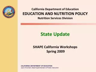 California Department of Education EDUCATION AND NUTRITION POLICY Nutrition Services Division State Update SHAPE Califor