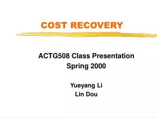 COST RECOVERY