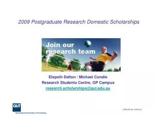 2009 Postgraduate Research Domestic Scholarships