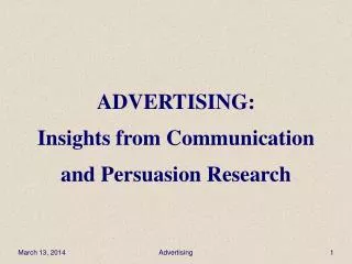 ADVERTISING: Insights from Communication and Persuasion Research
