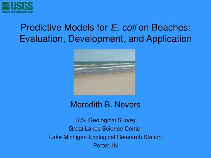 predictive models for e coli on beaches evaluation development and application