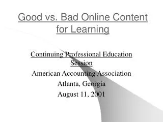 Good vs. Bad Online Content for Learning