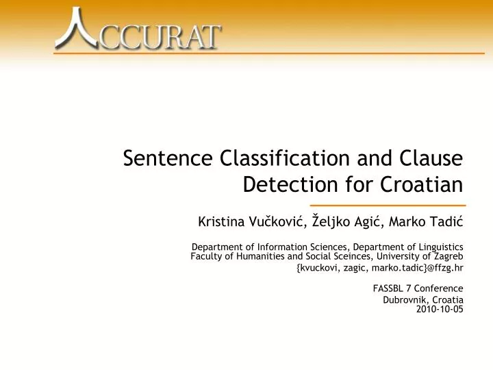 sentence classification and clause detection for croatian