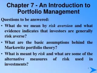 Chapter 7 - An Introduction to Portfolio Management