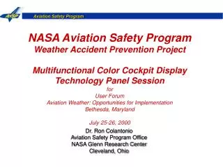NASA Aviation Safety Program Weather Accident Prevention Project Multifunctional Color Cockpit Display Technology Panel