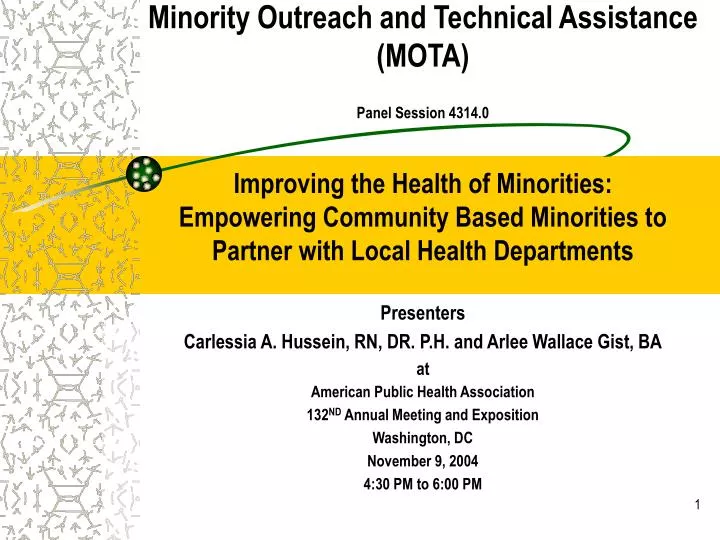 minority outreach and technical assistance mota panel session 4314 0