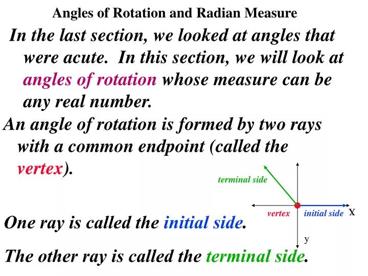 angles of rotation and radian measure