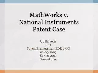 MathWorks v. National Instruments Patent Case